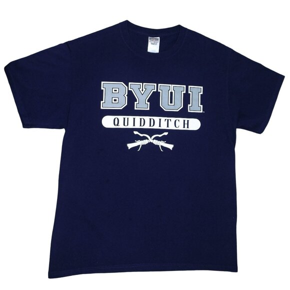 Jerzees BYUI QUIDDITCH Blue Harry Potter School T-Shirt Unisex Adult L  JH929 - Picture 2 of 4